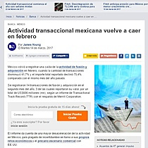 Actividad transaccional mexicana vuelve a caer en febrero